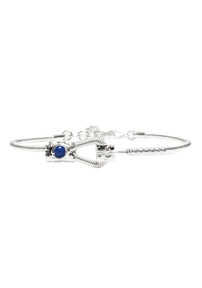 Bracelet Corde De Basse Fixation Horizontale Argent Lapis
