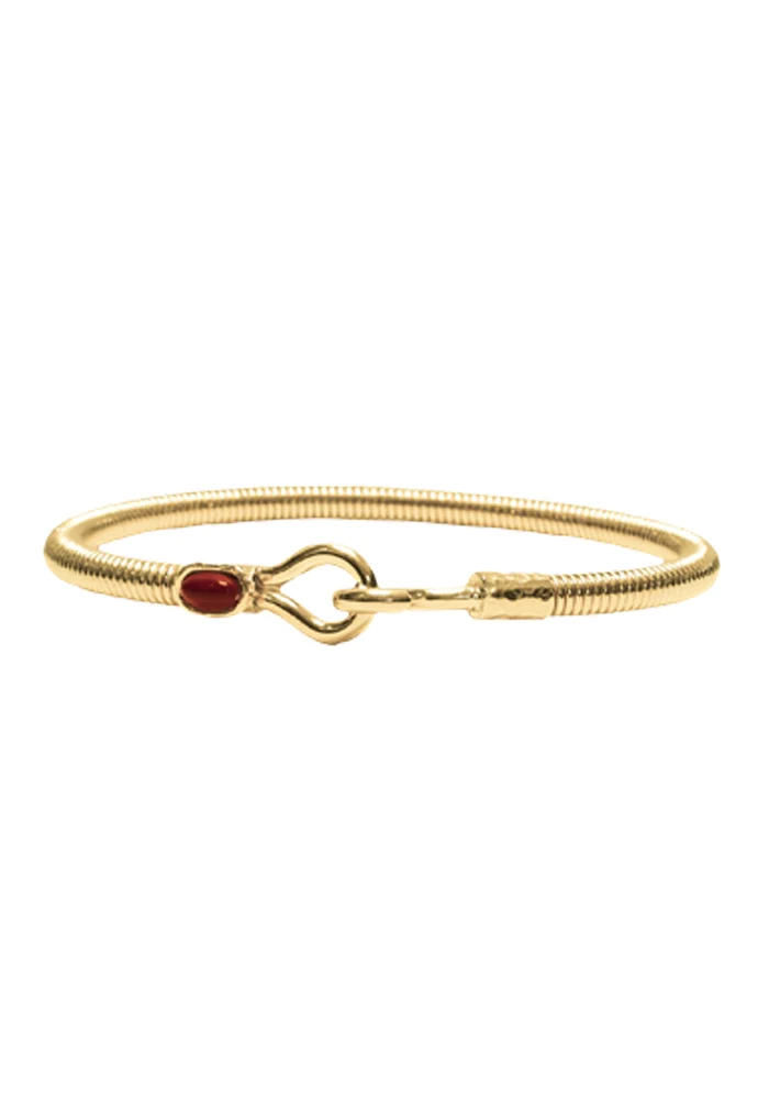 Bracelet Hook Corde De Basse Big Plaqué Or Jaspe Rouge