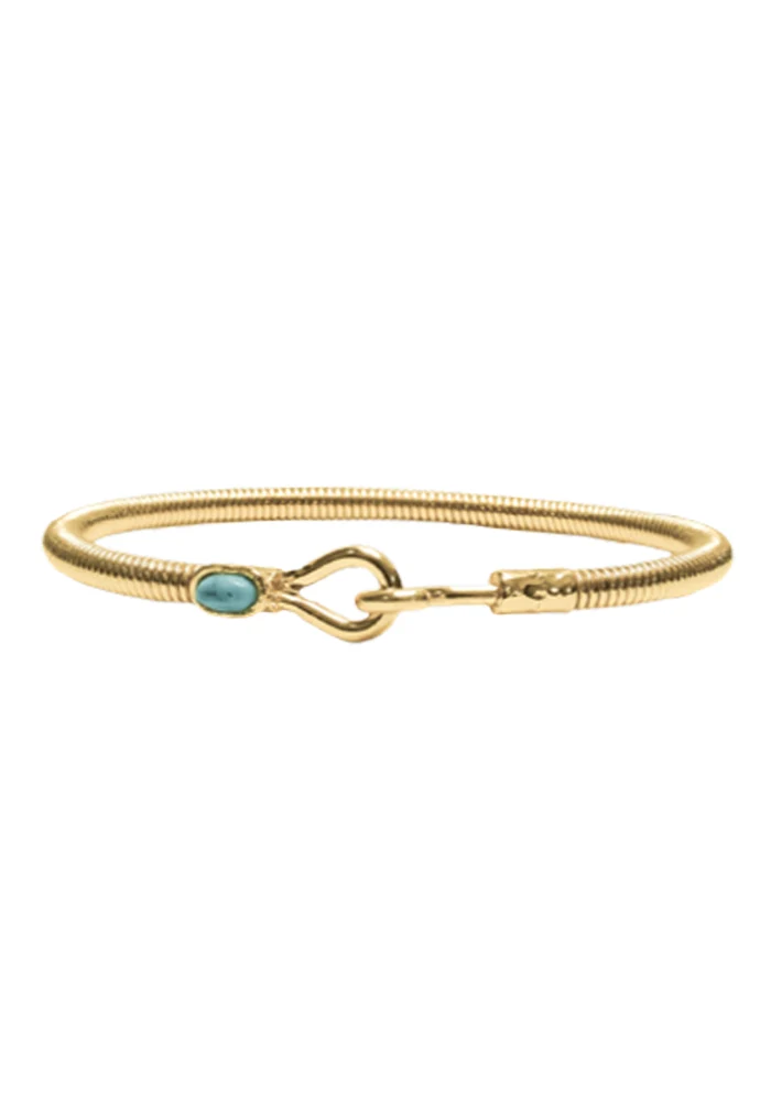 Bracelet Hook Corde De Basse Big Plaqué Or Turquoise