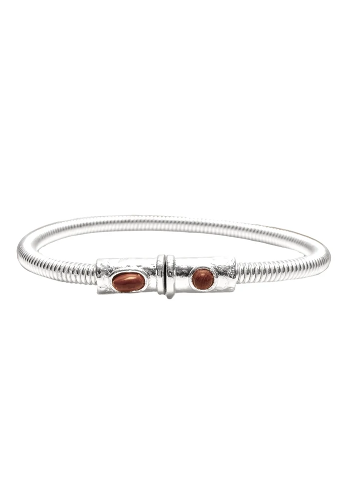 Bracelet Corde De Basse Big Plaqué Argent Jaspe Rouge