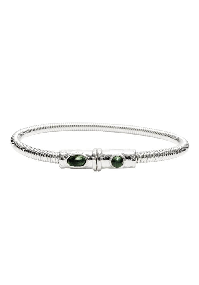 Bracelet Corde De Basse Big Plaqué Argent Malachite