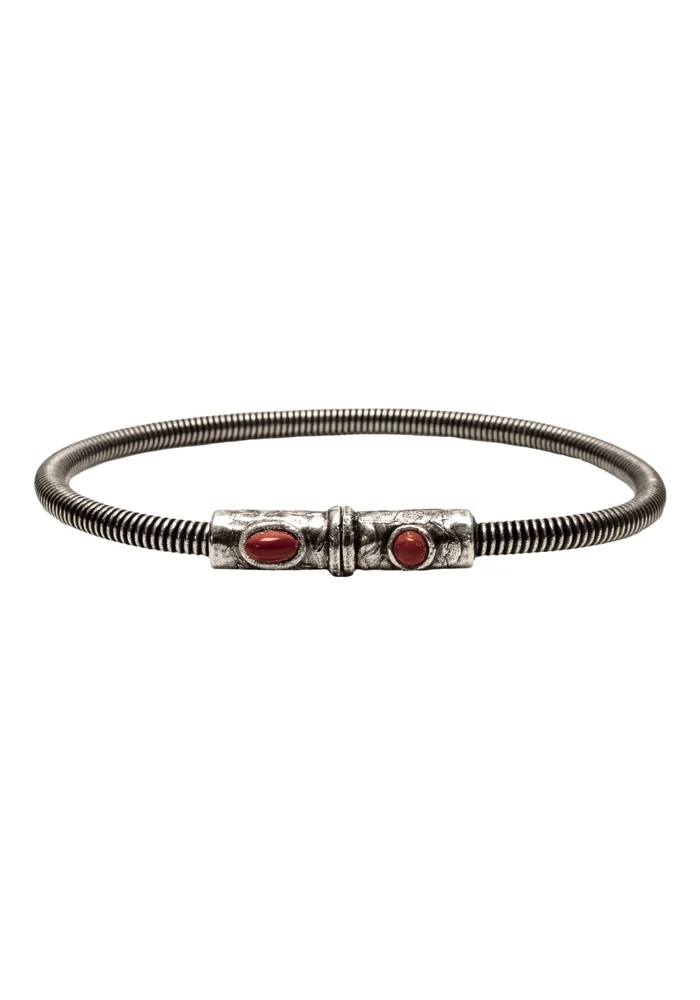 Bracelet Homme Corde De Basse Big Plaqué Argent Vieilli Jaspe Rouge