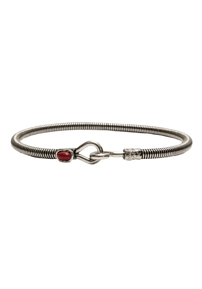 Bracelet Homme Hook Corde De Basse Big Argent Vieilli Jaspe Rouge