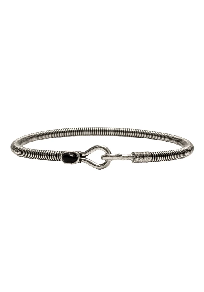 Bracelet Homme Hook Corde De Basse Big Argent Vieilli Onyx Noir