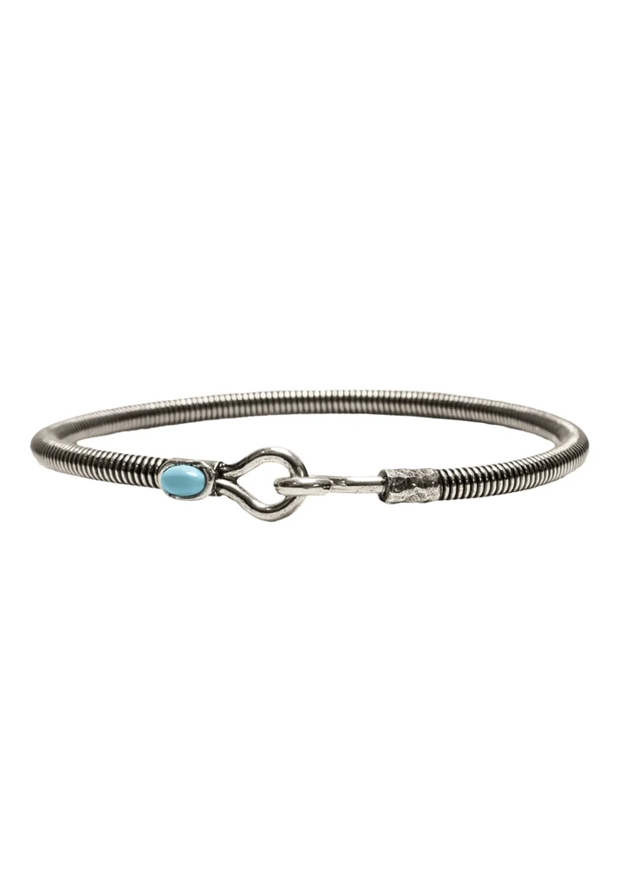 Bracelet Homme Hook Corde De Basse Big Argent Vieilli Turquoise