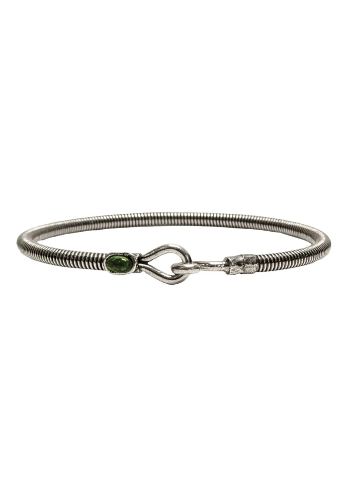 Bracelet Homme Hook Corde De Basse Big Argent Vieilli Malachite