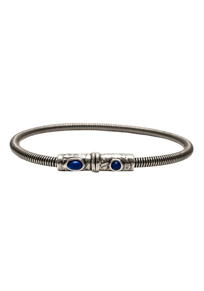 Bracelet Homme Corde De Basse Big Plaqué Argent Vieilli Lapis Lazuli