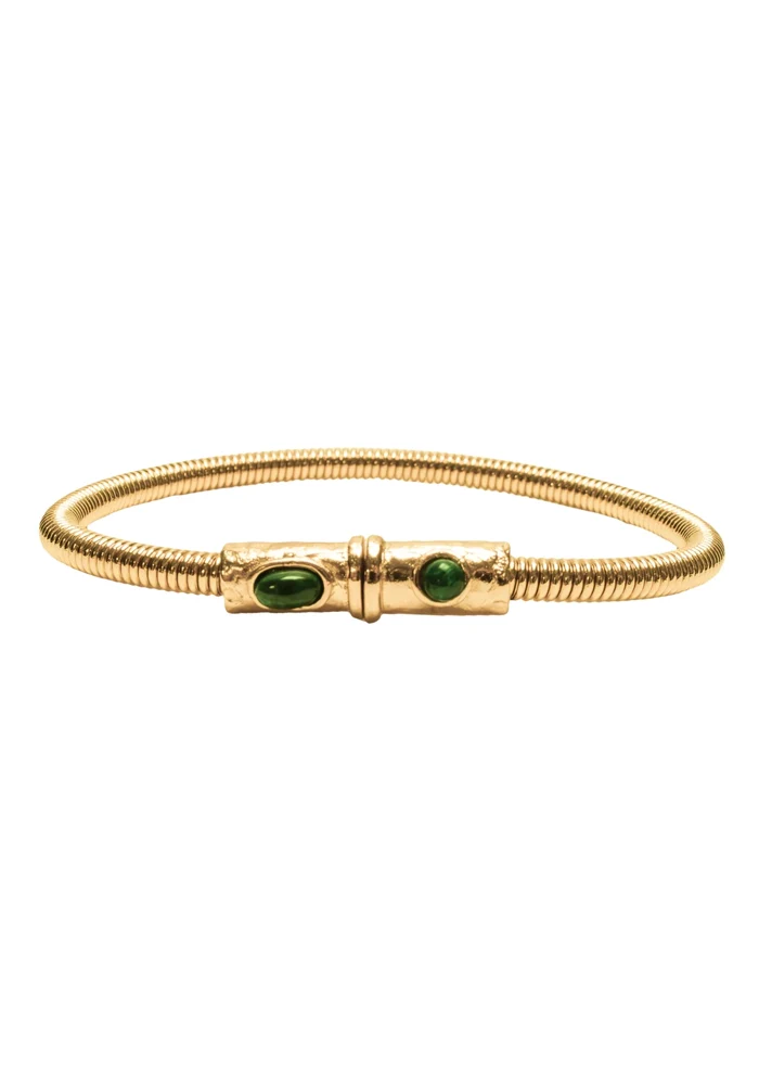 Bracelet Corde De Basse Big Plaqué Or Malachite