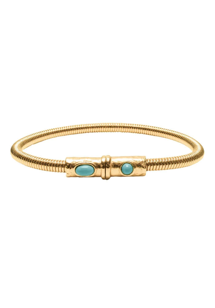Bracelet Corde De Basse Big Plaqué Or Turquoise