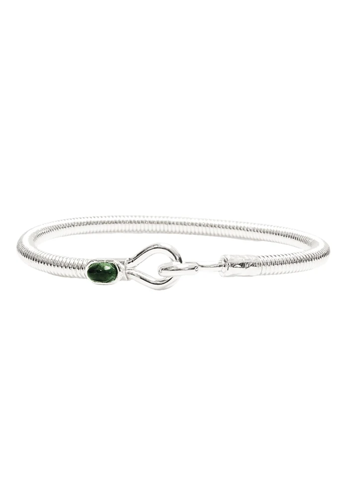 Bracelet Hook Corde De Basse Big Argent Malachite