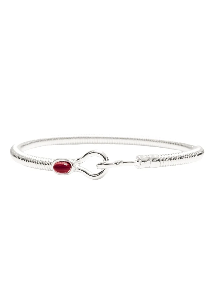 Bracelet Hook Corde De Basse Big Argent Jaspe Rouge