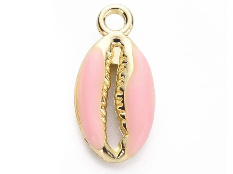 Breloque émaillée - cauri rose - 17 mm