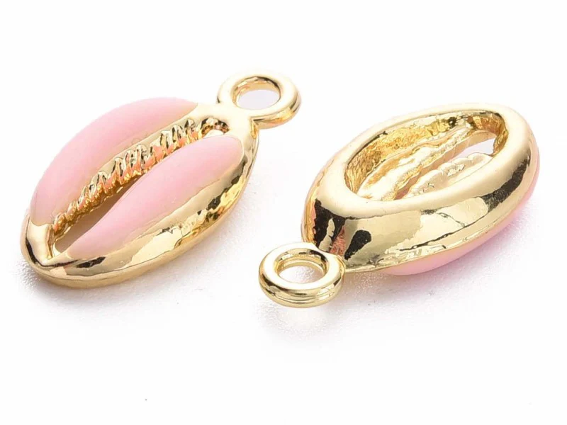 Breloque émaillée - cauri rose - 17 mm