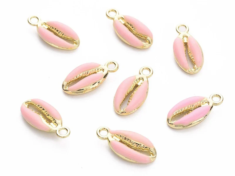 Breloque émaillée - cauri rose - 17 mm