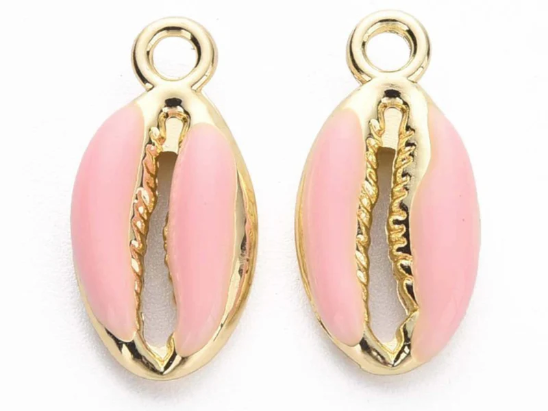 Breloque émaillée - cauri rose - 17 mm