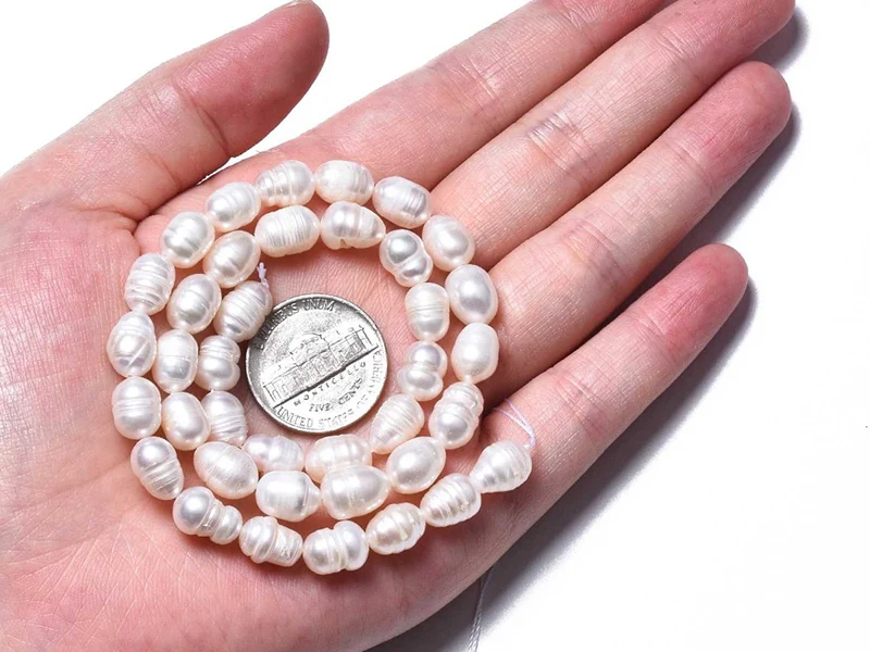 20 perles de culture forme grain de riz - 10 mm env