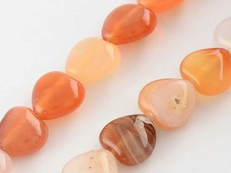 10 perles en forme de cœur en agate rouge - 10 mm