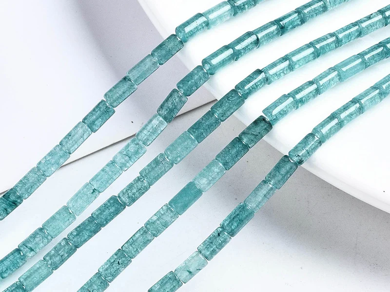 20 perles tube/colonne en aigue-marine avec coloration - 6 x 3 mm