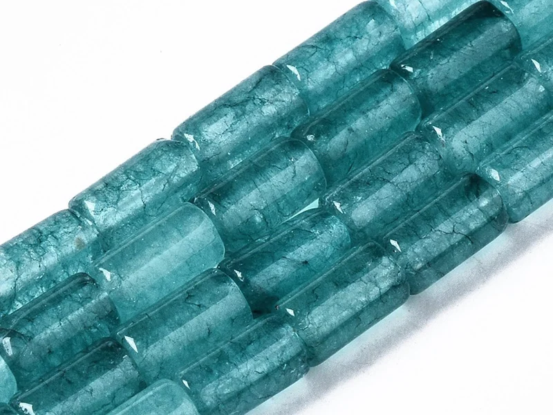 20 perles tube/colonne en aigue-marine avec coloration - 6 x 3 mm