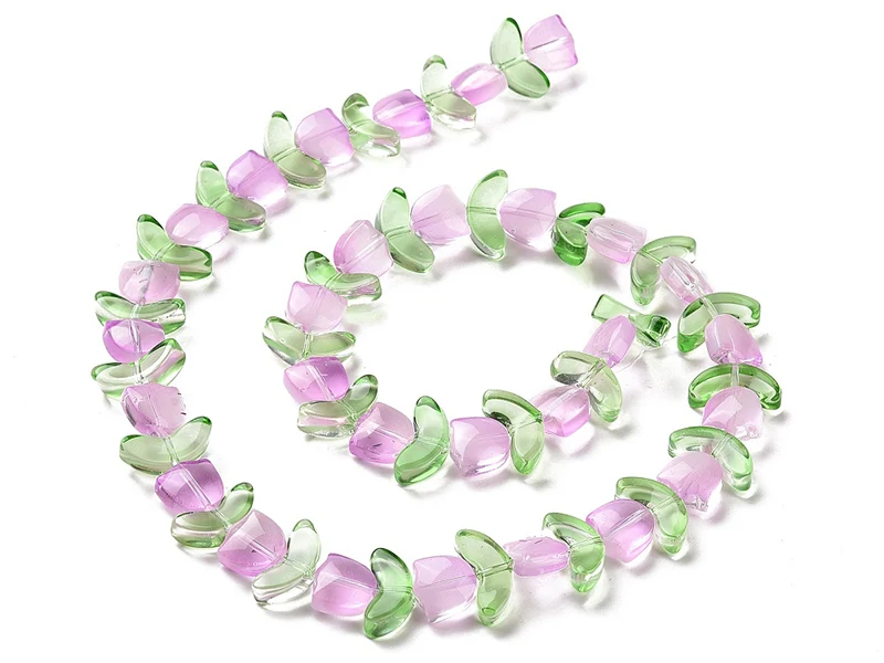 14 perles en verre - Tulipe rose - 15 x 15 mm