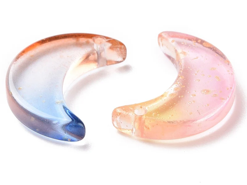 20 perles lunes en verre - Couleurs variées - 16 x 11 mm
