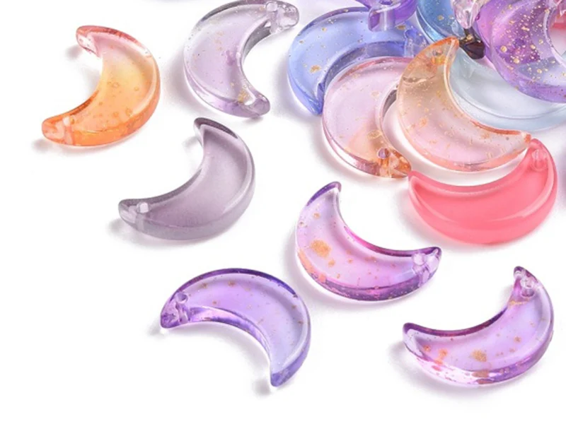 20 perles lunes en verre - Couleurs variées - 16 x 11 mm