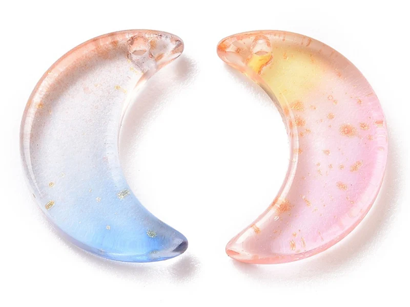 20 perles lunes en verre - Couleurs variées - 16 x 11 mm