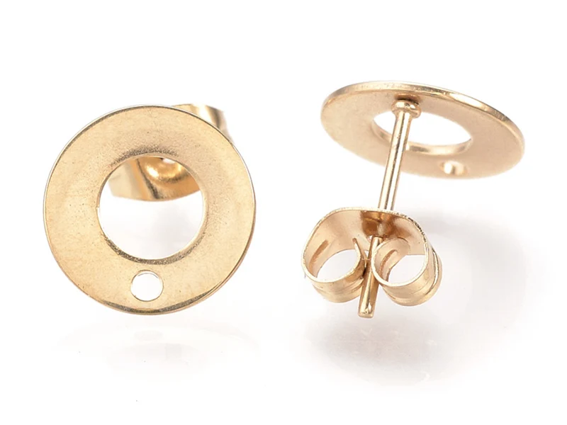 Paire de clous d'oreilles donut avec trou - Doré - 10 mm