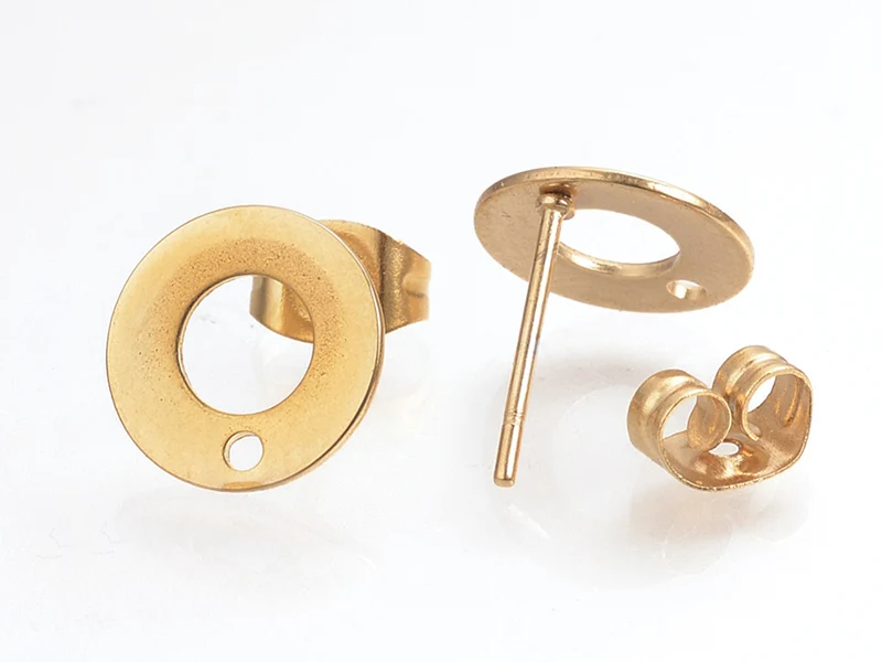 Paire de clous d'oreilles donut avec trou - Doré - 10 mm