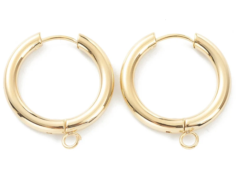 Paire de boucles d'oreilles huggie avec anneau - doré à l'or fin 24 k - 25 x 23 mm