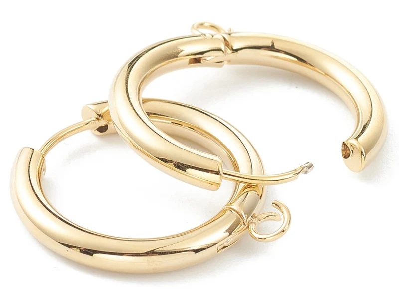 Paire de boucles d'oreilles huggie avec anneau - doré à l'or fin 24 k - 25 x 23 mm
