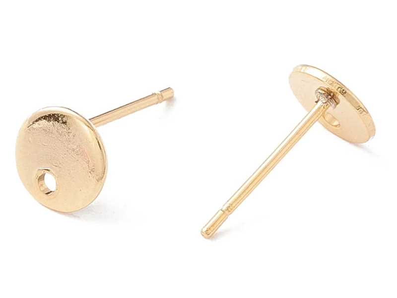 Paire de puces d'oreilles pampille ronde et lisse - doré à l'or fin 18K - 6 mm