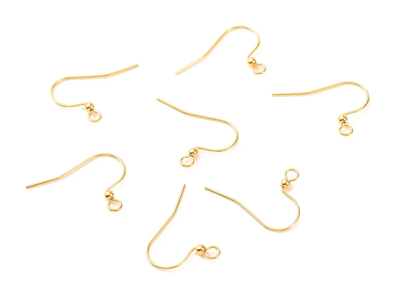 Paire de boucles d'oreilles crochet avec petite perle - doré a l'or fin 18K - 17 x 22 mm