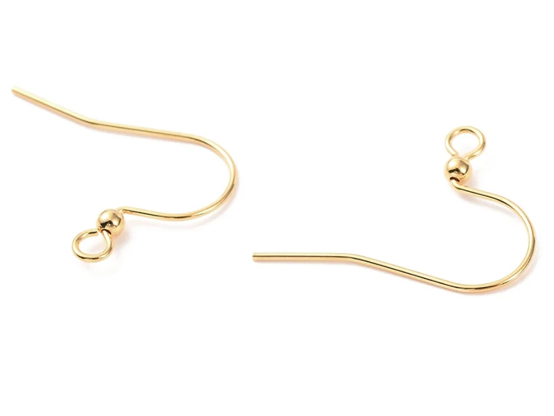 Paire de boucles d'oreilles crochet avec petite perle - doré a l'or fin 18K - 17 x 22 mm