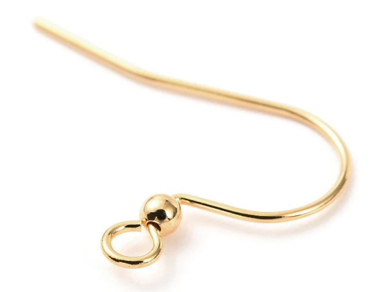 Paire de boucles d'oreilles crochet avec petite perle - doré a l'or fin 18K - 17 x 22 mm