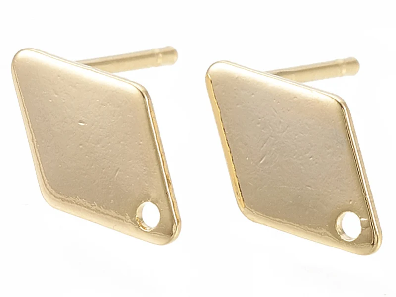 Paire de puces d'oreilles losange - doré a l'or fin 18K - 11 x 7 mm