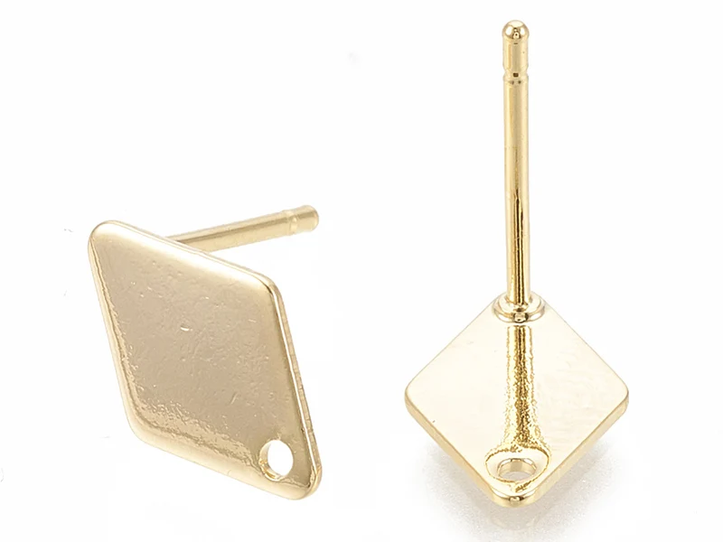 Paire de puces d'oreilles losange - doré a l'or fin 18K - 11 x 7 mm