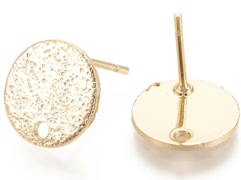 Paire de puces d'oreilles rond martelé - Doré a l'or fin 18K - 10 mm