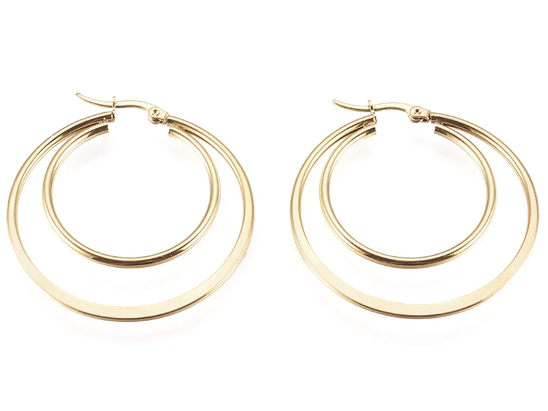 Paire de boucles d'oreilles double créoles - Acier inoxydable - 45 mm