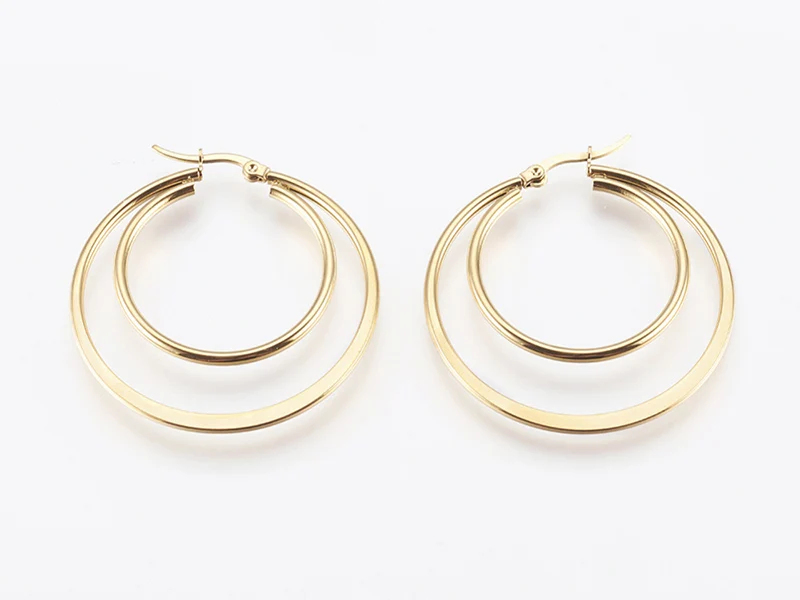 Paire de boucles d'oreilles double créoles - Acier inoxydable - 45 mm