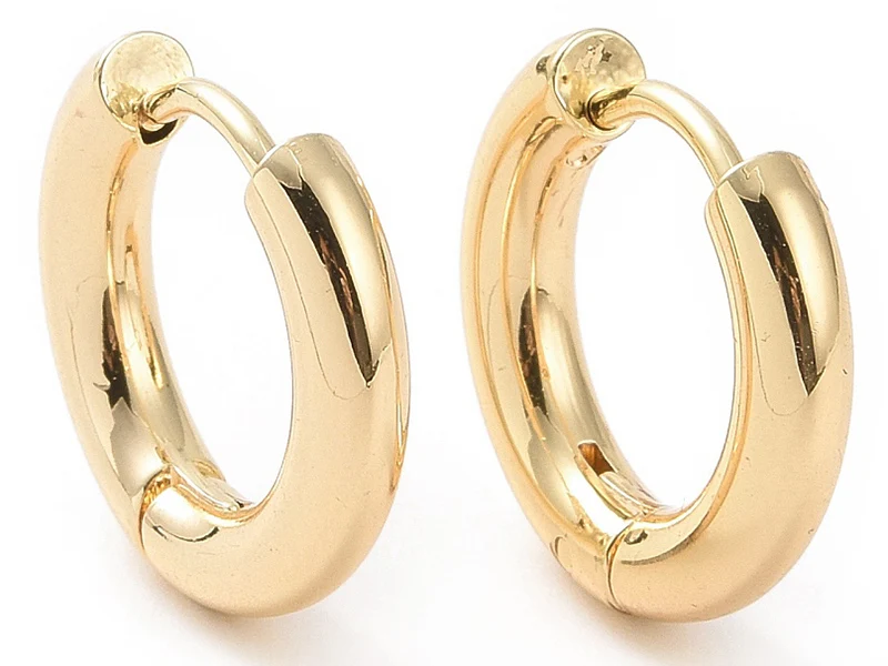 Paire de créoles huggie - Doré a l'or fin 18K - 15 x 16 mm