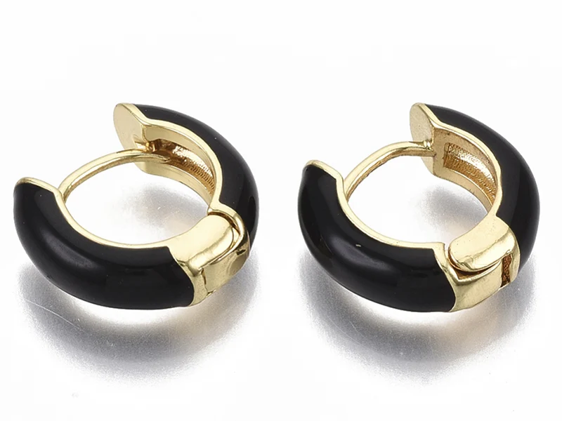 Paire de boucles d'oreilles créoles émaillées - Noir - 14 mm