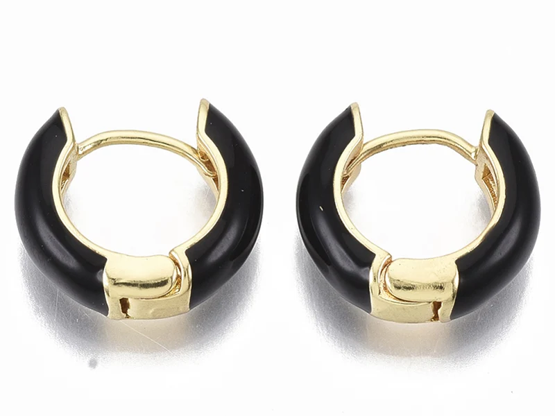 Paire de boucles d'oreilles créoles émaillées - Noir - 14 mm