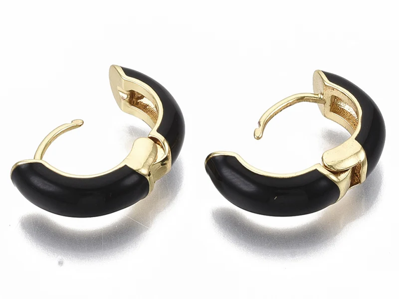 Paire de boucles d'oreilles créoles émaillées - Noir - 14 mm