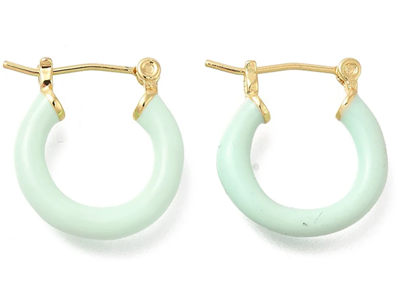 Paire de boucles d'oreilles créoles émaillées - Vert d'eau - 20 mm