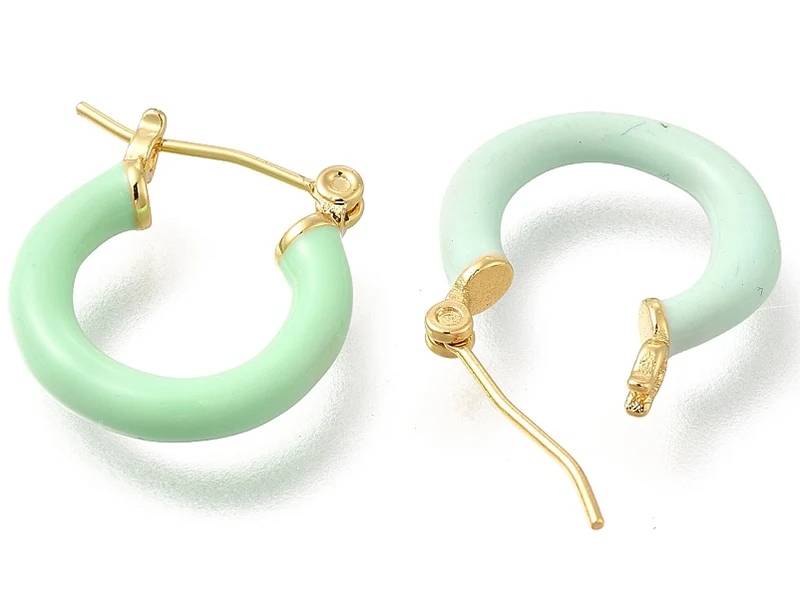 Paire de boucles d'oreilles créoles émaillées - Vert d'eau - 20 mm