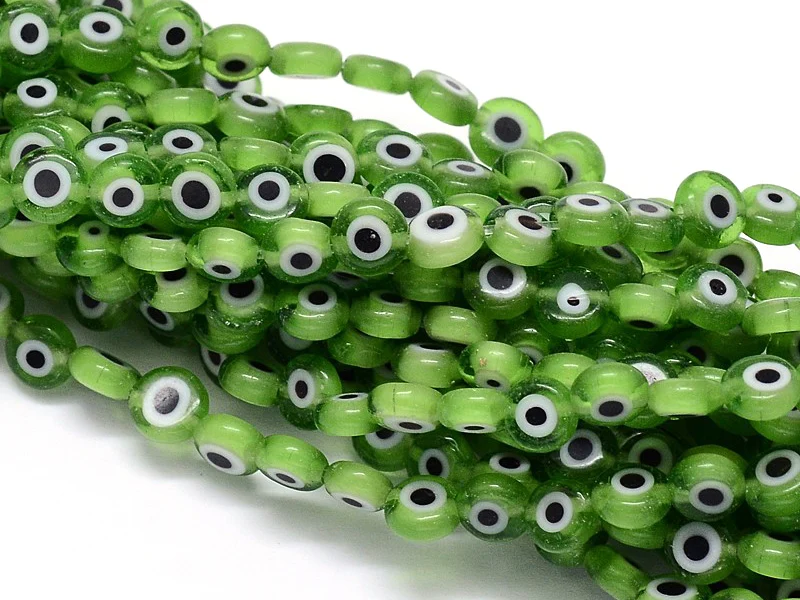 Lot de 20 petites perles en verre - œil turc vert - 6 x 3 mm