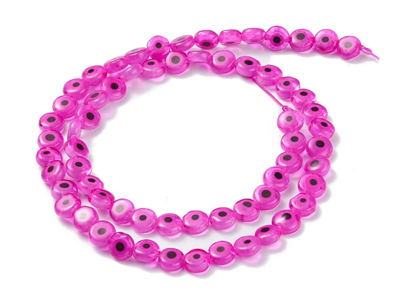 Lot de 20 petites perles en verre - œil turc rose fuchsia - 6 x 3 mm