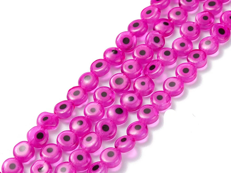 Lot de 20 petites perles en verre - œil turc rose fuchsia - 6 x 3 mm