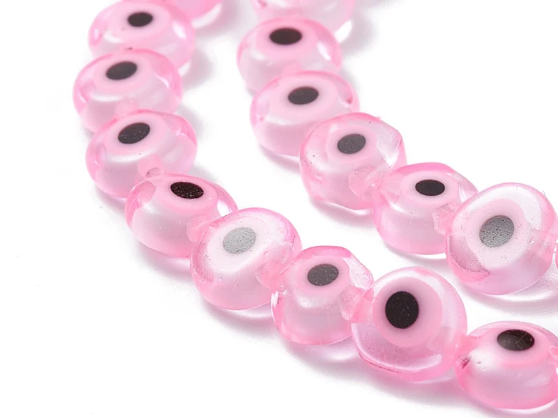 Lot de 20 petites perles en verre - œil turc rose - 6 x 3 mm